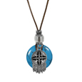 Shield & Feathers Adjustable Cord Necklace with Turquoise Colored Disc